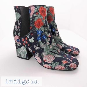 Indigo Rd Floral Ankle Boots, Women's 7, Block Heel, Embroidery